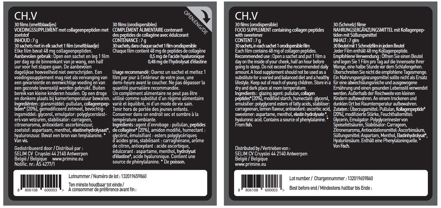 CHV smartfilm label info nutrients